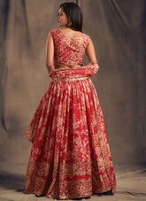 Organza Red Digital Printed Lehenga